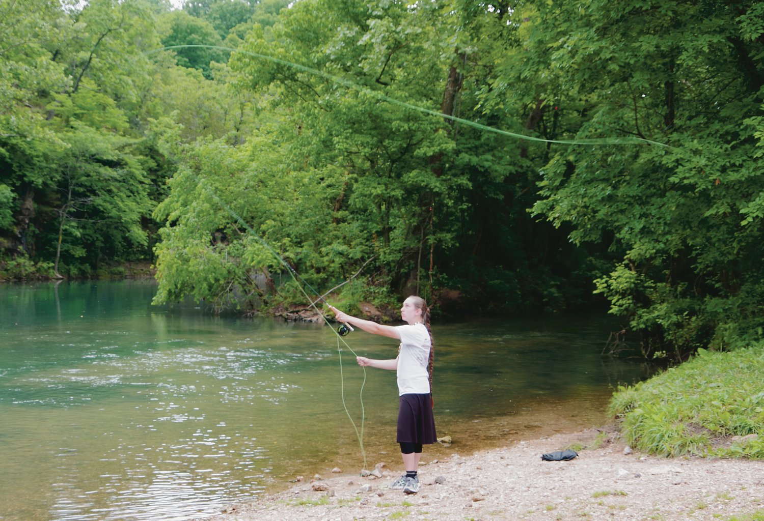 Lindsey Prince was only student fly fishing Tuesday morning. She learned how in the class about three years ago and enjoys it and the Explorer Camp at Bennett's other outdoor activities.