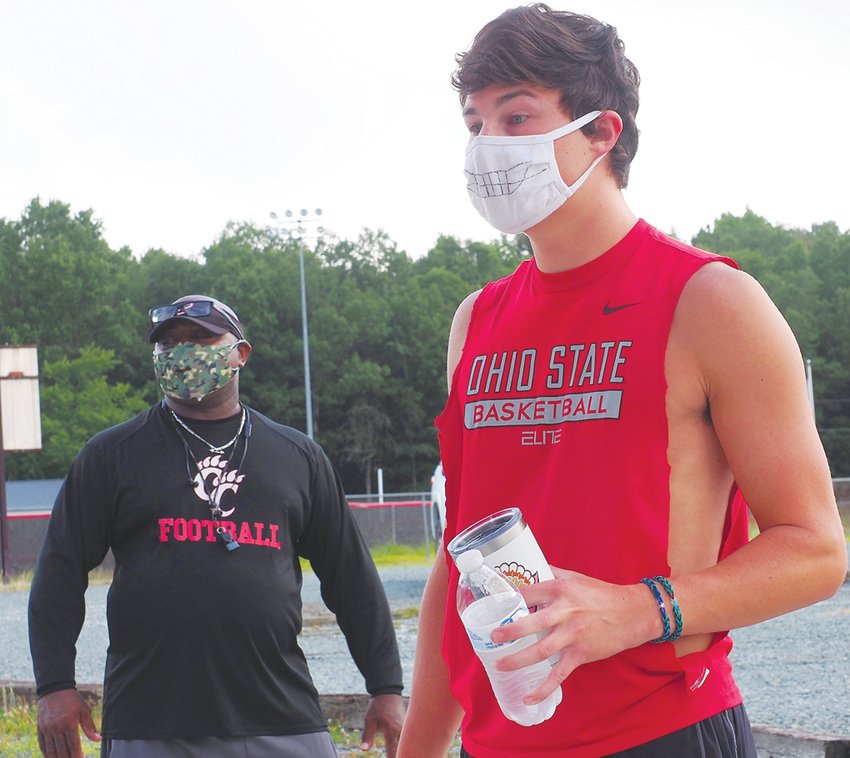 Tyler Oldham, a senior wide reciever for Chatham Central, answers questions during a pre-workout screening. He's hoping his 2019 junior season isn't his last time officially on the field for a game.