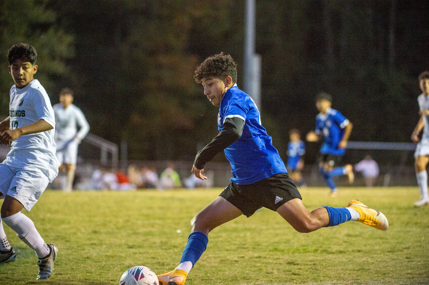 Jordan-Matthews Juan Diego puts a shot on goal during a match against North Moore earlier this season. The Jets saw their season end against Franklin Academy in the state playoffs last week.