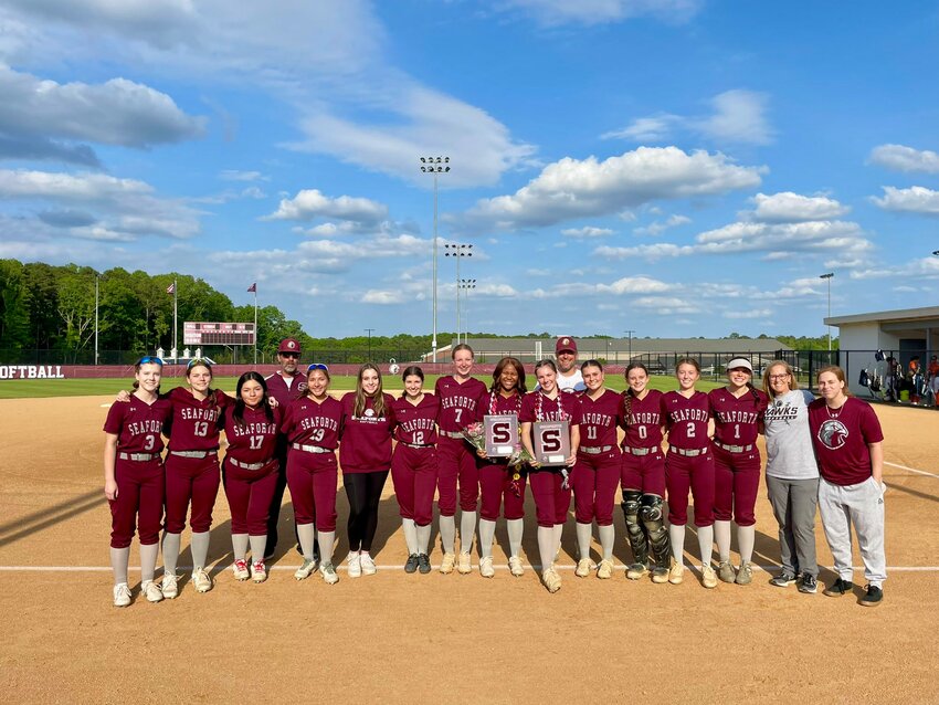 Seaforth&rsquo;s softball team poses for a team photo on Senior Night. The Hawks likely need to win their conference tournament to qualify for the state playoff.