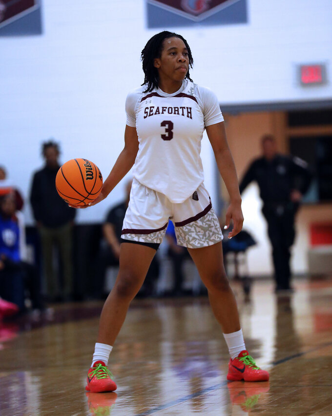 Seaforth&rsquo;s Gabby White surveys the defense in a game against St. Pauls last season.