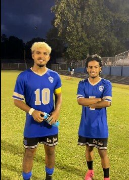 Jordan-Matthews&rsquo; Francisco Ibarra (10) and Cristian Tobar (7) are all smiles after combining for three goals against Eastern Randolph