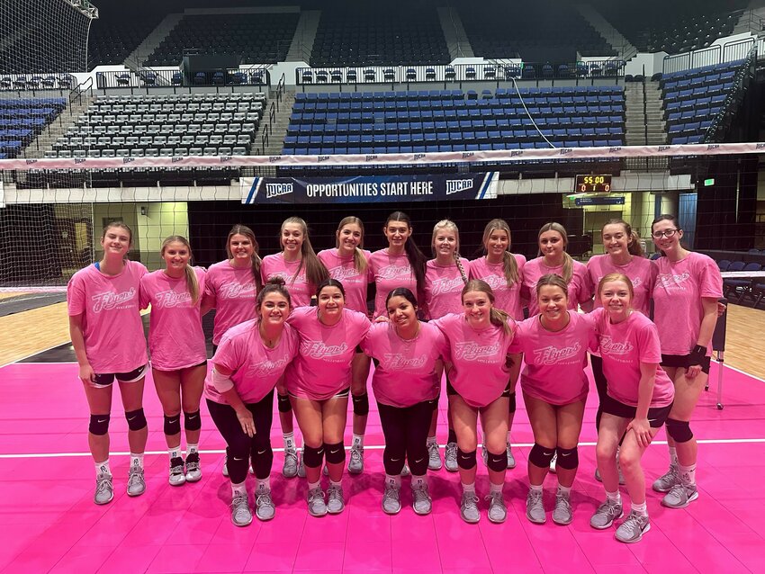 The Sandhills Community College volleyball team poses for a team photo at Nationals.