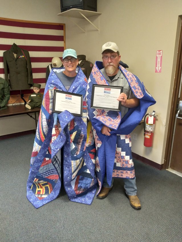 Mindy and Scott Taylor of Harrison were awarded Quilts of Valor on Saturday, July 16 at VFW Post 1075 in Harrison.