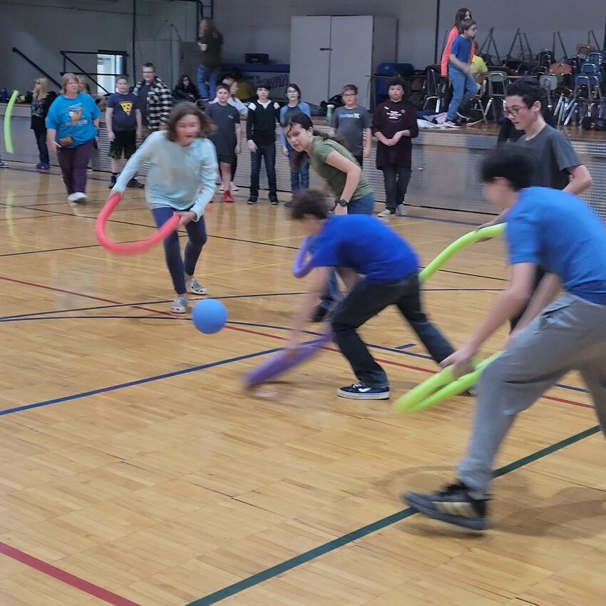 Gladwin Jr High SPARKS students enjoying a game of &quot;soccer with a stick.&quot;