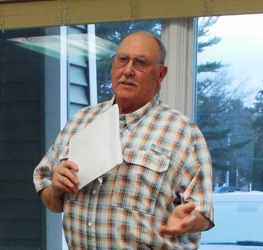 During the April 22 Hayes Township Board meeting, Road Commissioner Bill Simpson describes the state’s as-yet unresolved road funding legislation, which leaves road commissions unable to plan for the coming season.