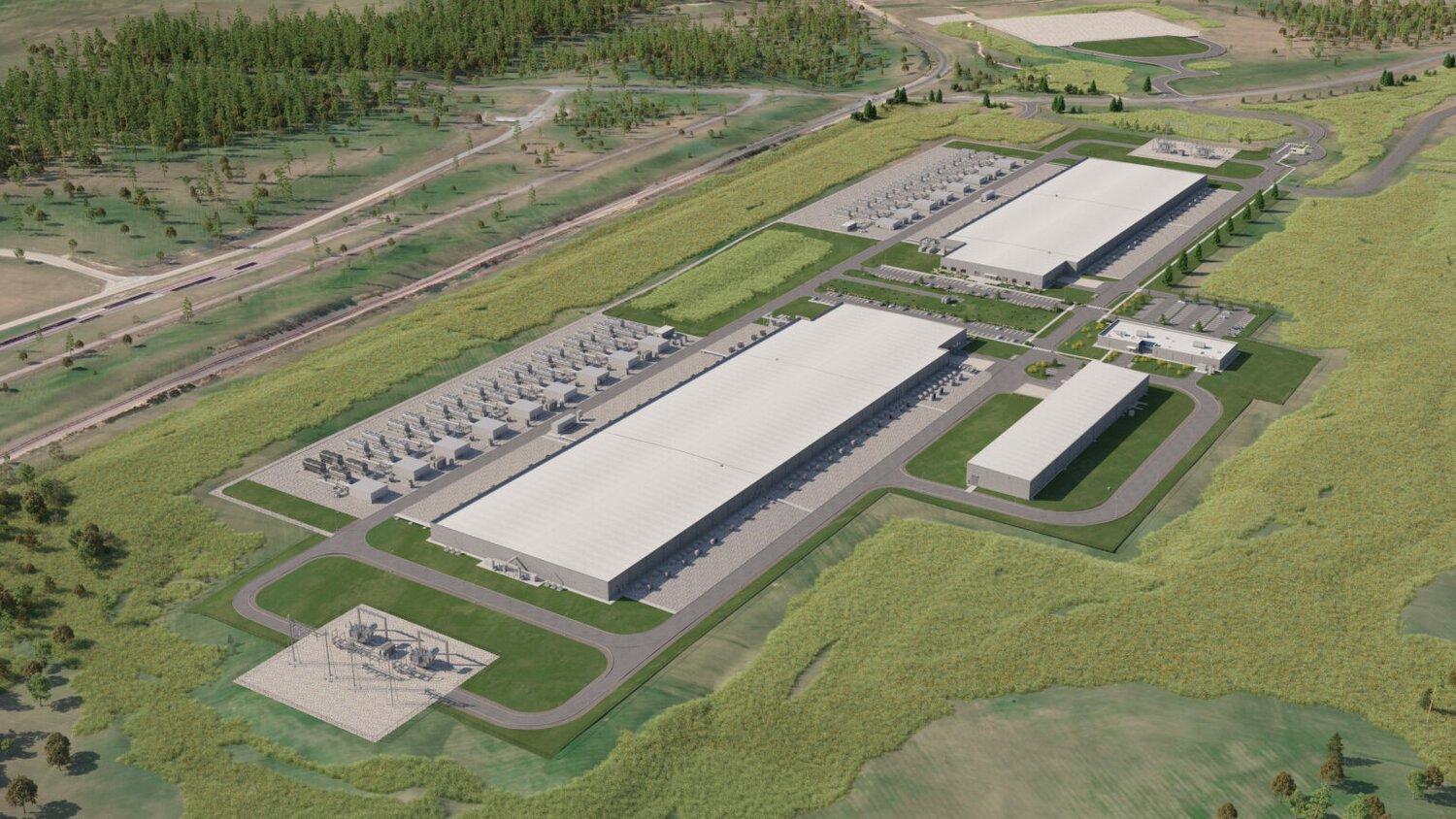 A rendering of the $800 million data center under construction in Aiken County by Facebook parent company Meta. (Provided by Meta)