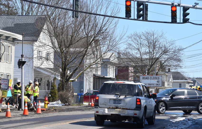 Crews begin digging Monday on Groton Avenue in Cortland, the first day of a road construction season expected to last until November.