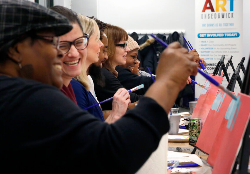 People take part in a sip-and-paint class in 2018 in Chicago. Such a class, and many more, are coming in the next few weeks to the greater Cortland area.