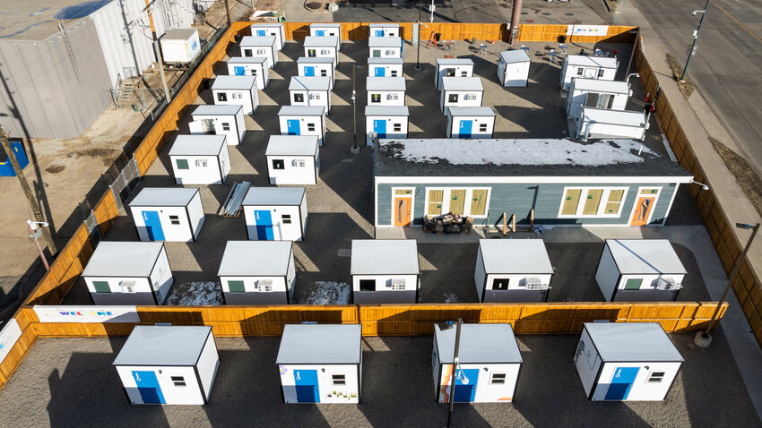 Pallet Shelter, a national nonprofit based, builds small housing units that provide a lockable private unit for people while they transition from being homeless to something more permanent. Living quarters are separate from the bathroom, washroom and kitchen, which are communal.