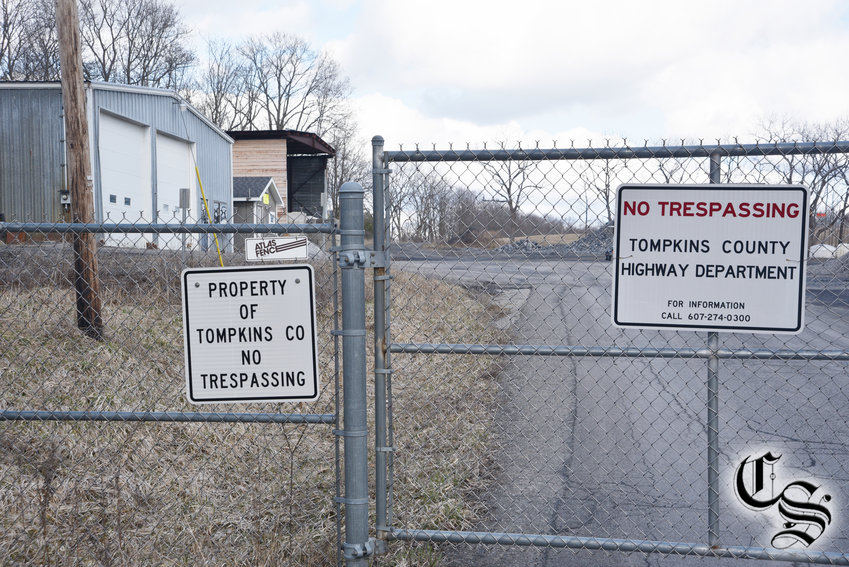 The gated property off Caswell Road in Dryden, shown in March 2023, contains the former landfill on which the state plans to erect a solar facility