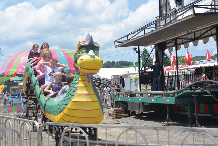 Children ride the Dragon Wagon at the Cortland County Junior Fair in 2023. The fair returns July 8 to 13.