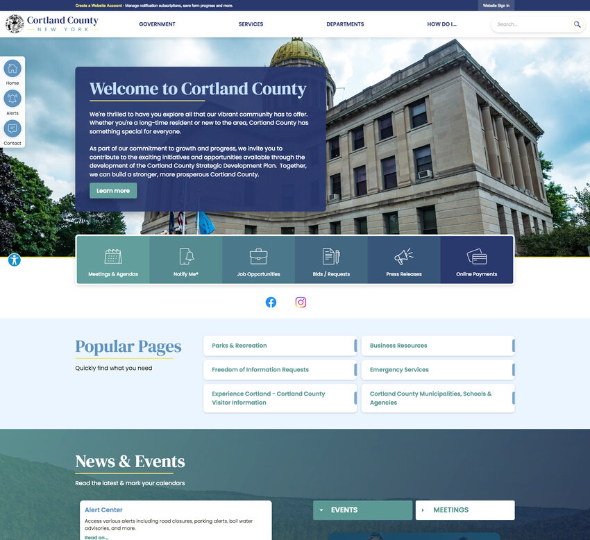 Cortland County's new website features the same content, but a new look, and more importantly, a new domain name: Cortlandcountyny.gov.