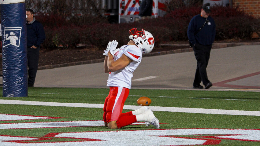 SUNY Cortland’s JJ Laap celebrates following a touchdown in the Division III national championship game against North Central on Dec. 15 at Salem Stadium in Virginia. Laap signed an undrafted free agent deal with the Los Angeles Rams Saturday.