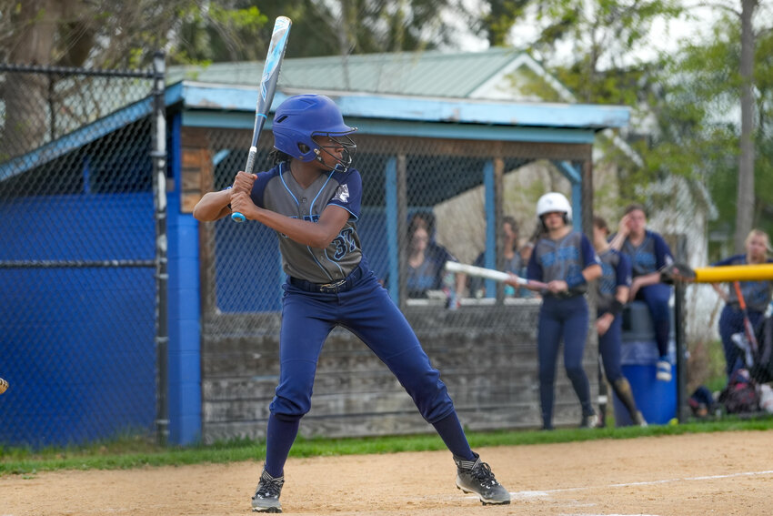 Moravia’s Lashely Heredia-Castillo prepares to take a swing during a game last season. Castillo had an RBI in the Blue Devils’ 11-3 loss to Union Springs Wednesday at Moravia Central School.