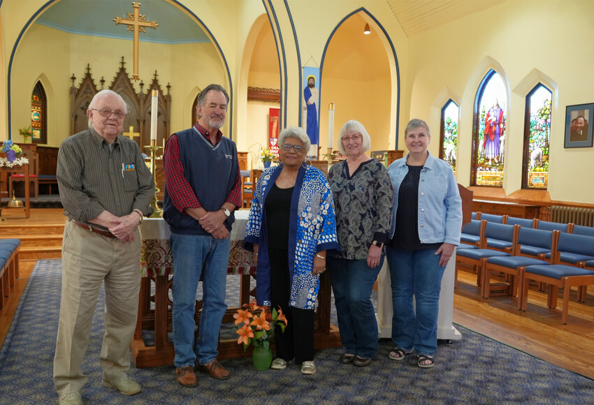Kent Klanderman,  left, Mike Schafer, Regina Granthum, Lynn Stark and Gwen Barbato were a part of the team to merge Grace Episcopal Church and Holy Spirit Lutheran Church in 2014. The two are now one as Grace and Holy Spirit Church, 13 Court St., Cortland.