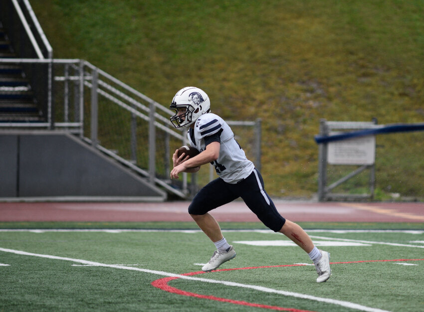 Homer's Gunnar Tyrell returns a kickoff Saturday at Chenango Forks High School. Tyrell brought a kick back to the opposing 5-yard line that results in a Trojan score.