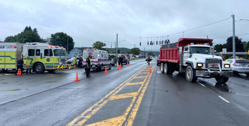 Several people were injured Thursday morning when a passenger vehicle collided with a dump truck on Route 281 at Lamont Circle in Cortlandville.