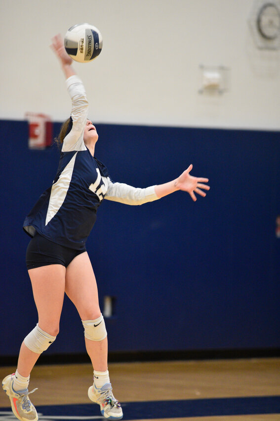 Homer's Samantha Sovocool hits a serve Tuesday night at Homer High School.