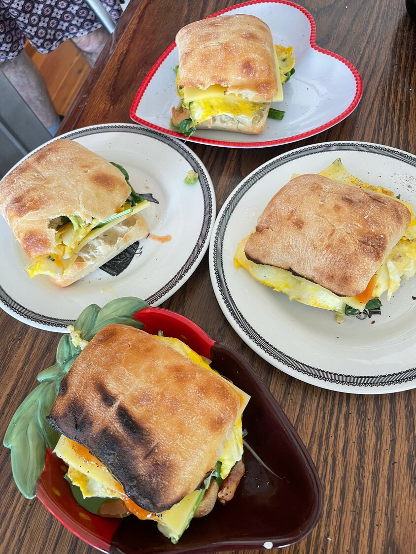 Egg, avocado and cheese make for a great breakfast sandwich.