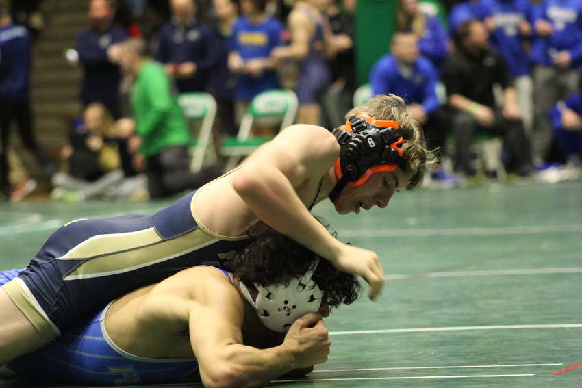 Fountain Central&rsquo;s Waylon Frazee wrestles at the New Castle semi-state last season. During his three year career, Frazee made semi-state all three years and had an overall record of 90-13.