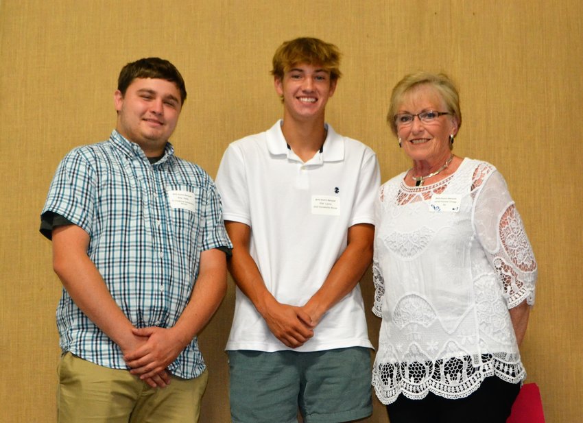 The Bainbridge High School Alumni Association recognized their 2022 $1,000 renewable scholarship winners who graduated from North Putnam High School. Pictured, from left, are Alex Hoke, the winner of the vocational trades scholarship to attend Vincennes University for welding and Ellis Lyons, who plans to attend Rose Hulman Institute of Technology this fall majoring in computer engineering, and Janet O&rsquo;Hair, who chairs the BHS Alumni scholarship committee.