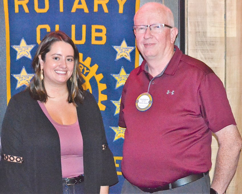 Salesforce enablement manager Heather Lear, left, shared highlights of her Purdue University education and career during a recent Rockville Rotary Club meeting held in the Thirty-Six Saloon banquet room in Rockville. Rotary program chairman Greg Harbison is also pictured. Lear presented information about Salesforce being an American cloud-based software company headquartered in San Francisco, although she works remotely from home in Rockville. Her company provides customer relationship management software and applications focused on sales, customer service, marketing automation, analytics and application development. With more than 73,000 employees world-wide, Lear