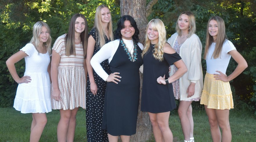 The 2022 Crawfordsville High School Homecoming queen candidates and attendants are, from left, Ada Hutson, freshman attendant; Kaydence Brost, junior attendant; Hallie Gayler, Thayli Cuevas, Abbie Lain and Cyndra Johnson, senior queen candidates; and Makenzie Lawton, sophomore attendant. The queen will be crowned during halftime of the football game on Friday against Southmont High School.