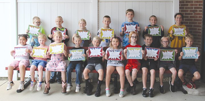 As a part of their Leader in Me program, Turkey Run Elementary students received Habit Hero Awards. Habit Hero awards are given to students who set a being a good leader and demonstrate one of the seven habits. Awards are presented by staff members to students who they believe have excelled in one of the habits. Earning awards for August, from left, are front row, Savannah Armstrong, Arrow Irelan, Natalia Brown, Mack Newnum, Sawyer McCrory, Autumn Wirth, Ozzie Rose, Lincoln Julian, Jordan McLain and Caleb Mauntel; and back row, Matt Yockey, Wyatt Goins, Piper Green, Nixon Newnum, Hunter Oldham, Robert Cagle and Vinny Bonomo.