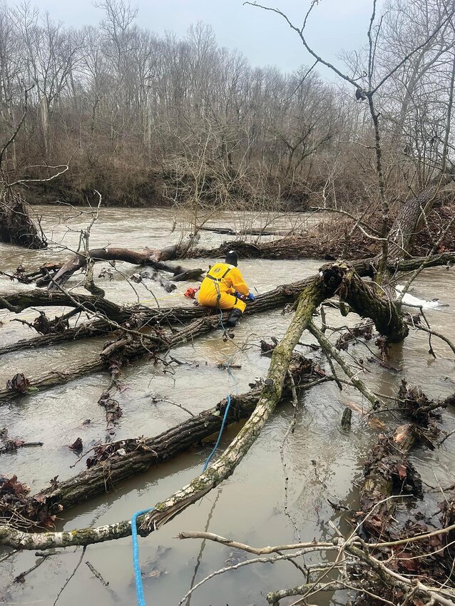 Emergency crews were dispatched shortly before 10 a.m. Monday to the 800 block of Lafayette Avenue for a person in Sugar Creek. A log jam made the water rescue dangerous and challenging because of the current flowing through them. The male victim was brought out safely and transferred by EMS with non-life threatening injuries.