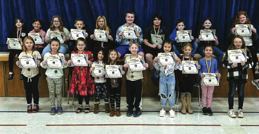 Students of the month for January at Southeast Fountain Elementary School are, from left, front row, Marah Hill, Olivia Carnahan, Esther Wildman, Parker Coakley, Lillian Crowder, Cooper Larson, Liam Peebles, Gabriel Larkin, Onna Franklin and Robynn Price; and back row, Luna Scott, Rachel O&rsquo;Neal, Christabella Kimberling, Lillian Latham, Emma Keeling, Nicholas Spivey, Bylee Merrill, Serenity Keene, Celena Millburg and Billie Cornell.