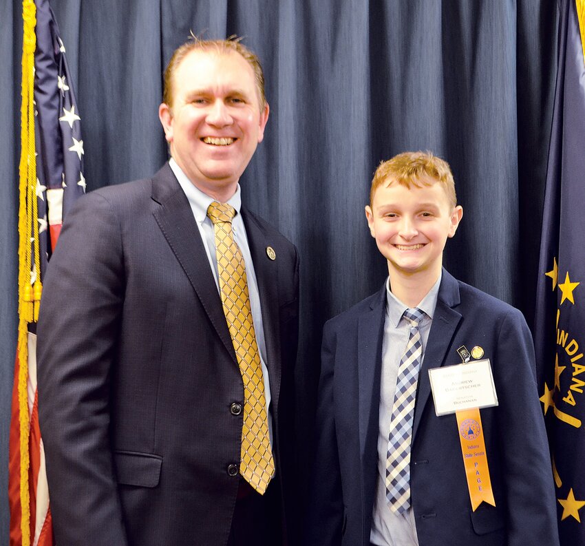 State Sen. Brian Buchanan (R-Lebanon) welcomed Crawfordsville resident and Southmont Junior High School student Andrew Badertscher to serve as a Senate page at the Statehouse in January.