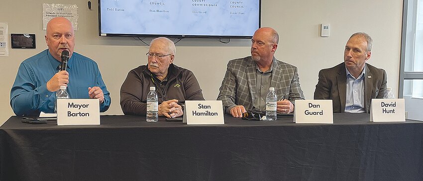 Pictured, from left, are Mayor Todd Barton, Crawfordsville City Councilman Stan Hamilton, Montgomery County Commissioner Dan Guard and Montgomery County Councilman David Hunt.