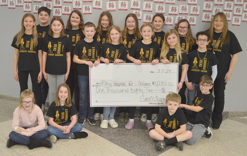 New Market Elementary Student Council donated $1,082 to Riley Children&rsquo;s Hospital. Students sold icons, pencils and bracelets during the month of February. Glenna Livesay, student council advisor for 23 years, said the student council has donated $25,311 in that time period. The council is caring about their community and is continually on the lookout for local students or families in need of assistance. The council also conducts a spirit day every month to benefit the Veterans Memorial Park, they volunteer monthly at the Animal Welfare League of Montgomery County, conduct an annual talent show and put on an Easter egg hunt for first graders in the school. This year the council is comprised of 19 students.