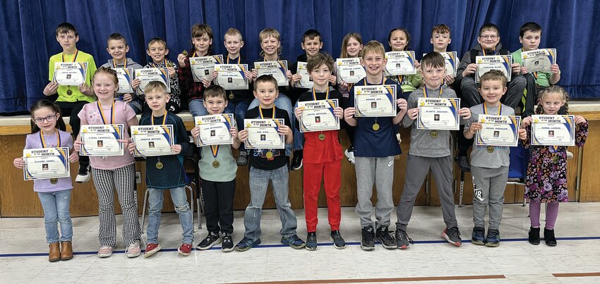 Students of the Month for February at Southeast Fountain Elementary are, from left, front row, Claire Corey, Lydia Lenfesty, Aadiyn Ritter, Liam Davenport, Zeb Kies, David Watkins, Bannon App, Eliott Grayson, Shuan Sheckler and Piper Larson; and back row, Mason Balmer, Corbyn Powell, Harley Rainey, Brendan Faulkner, Gavin Bowling, LJ Deel, Mason Banes, Emmaline Sarver, Haven Oppy, Lucian Whittington, JD Ellis and Charlie Vance.