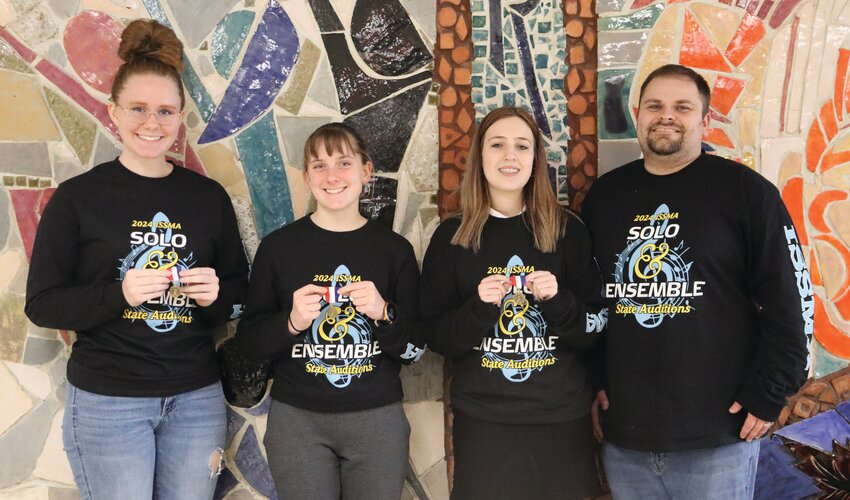 It was a gold medal day for Parke Heritage High School choir students who participated in the Indiana State School Music Association State Solo and Ensemble Contest held Feb. 17 at Perry Meridian High School. Jenna McVay, Kim Koren and Ella Lacy all earned gold ratings for their solo performances. Lacy performed &ldquo;Homeward Bound&rdquo; arranged by Jay Althouse. Koren&rsquo;s song was &ldquo;The Vagabond&rdquo; by Ralph Vaughn Williams. McVay sang &ldquo;Amarilli, Mia Bella&rdquo; by Giulio Caccini, which was all in Italian. The choir director is Alec Moeller. Pictred, from left, are McVay, Lacy, Koren and Moeller.