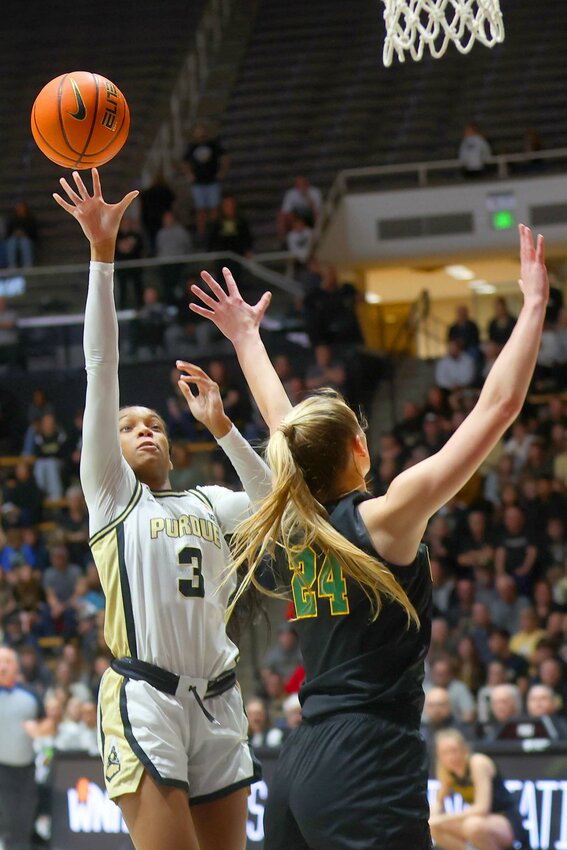Jayla Smith of Purdue - shooting a short jumper over Anna Olson of Vermont