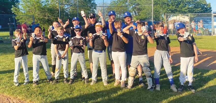 The Crawfordsville Youth Baseball 10u Black team finished first place in the 10u Montgomery County Youth Baseball Championship last week at Fishero Park. Pictured, from left are front row, Kal-el Duke, Vinci Aguilar Baez, Connor Brown, Ben Million, Conner Truax, Braxton Abney, Bryce Stephenson, Declan Simmons, Jacob Phillips; and back row, Bentley VanBibber, Aidyn Stout, Coach Brandon Garrett, Coach Daniel Simmons and Coach Donald O’Connor. Not pictured is Coach Kyle Brown, Everett Garrett and Braxton Rogers.