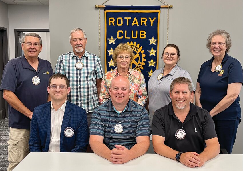 The Rockville Rotary Club recently installed new officers and board directors for the 2024-25 year during their meeting held in the conference room at the new Parke County REMC facility located at 5001 E. US 36, Rockville. They include, from left, front row, vice president Eric Byers, president Chadd Jenkins and  president-elect Charlie Dorton; and back row, board member Alan Ader, sergeant-at-arms Mike Ruark, board member Judy Brook, secretary Dawn Newnum and treasurer Bonnie Hobbs. Not available for the photo were board members Greg Harbison and Janna Scott and assistant treasurer Donna McVay.