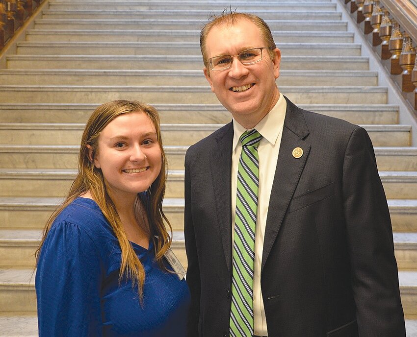 Brooke Ellenberger, left, is serving as an intern for the Indiana Senate Majority Caucus during the 2025 legislative session. She is pictured with State Sen. Brian Buchanan (R-Lebanon).