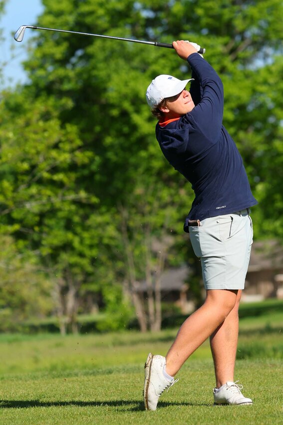 Neal Jeffery of North Montgomery drives the ball Saturday at the Covington Invitational. He was the medalist with 77.