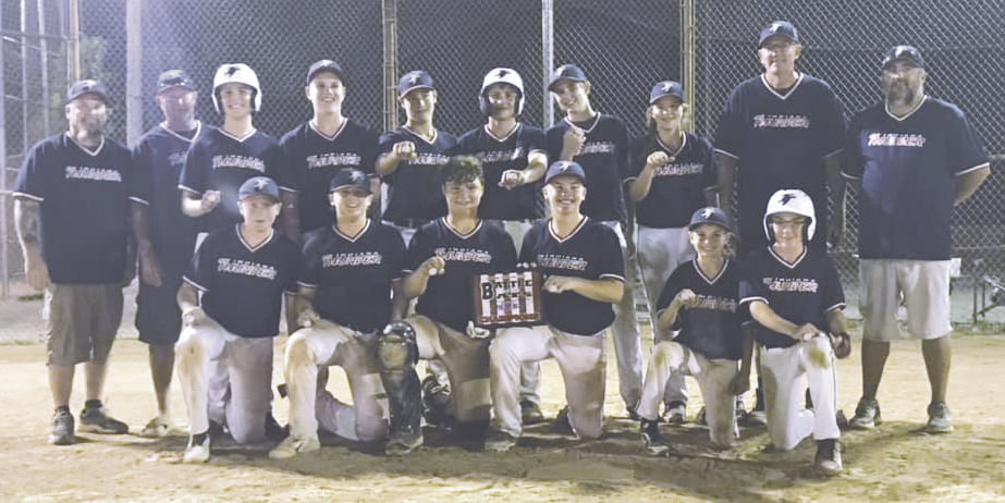The Indiana Thunder 13U team competed in and won the 2019 USSSA AA Battle of the Bats this past weekend by going 5-0 in the tournament at Mooresville. They defeated Precision Patriots 6-5 in the championship game. On the weekend they only gave up nine runs, while scoring 35. Austin Sulc and Ross Dyson led the offense with six RBI each, while Noah Hopkins added four. Kale Wemer struck out 17 batters pitching, whle Bryce Dowell tallied 10, and Jarrod Kirsch seven. Pictured Above: Front Row L-R: Jarrod Kirsch, Bryce Dowell, Austin Sulc, Ross Dyson, Hayden Craig and Cole Garbison. Back Row L-R: Coach Dan Wemer, Coach Kevin Kirsch, Carter Hubble, Kale Wemer, Noah Hopkins, Corbin Meadows, Daulton Schambach, Maely Gaskin, Coach Tim Garbison, and coach Curt Dyson.