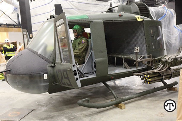 One of the iconic Hueys flown in the Vietnam War is prepared for installation in the National Museum of the United States Army. (NAPS)