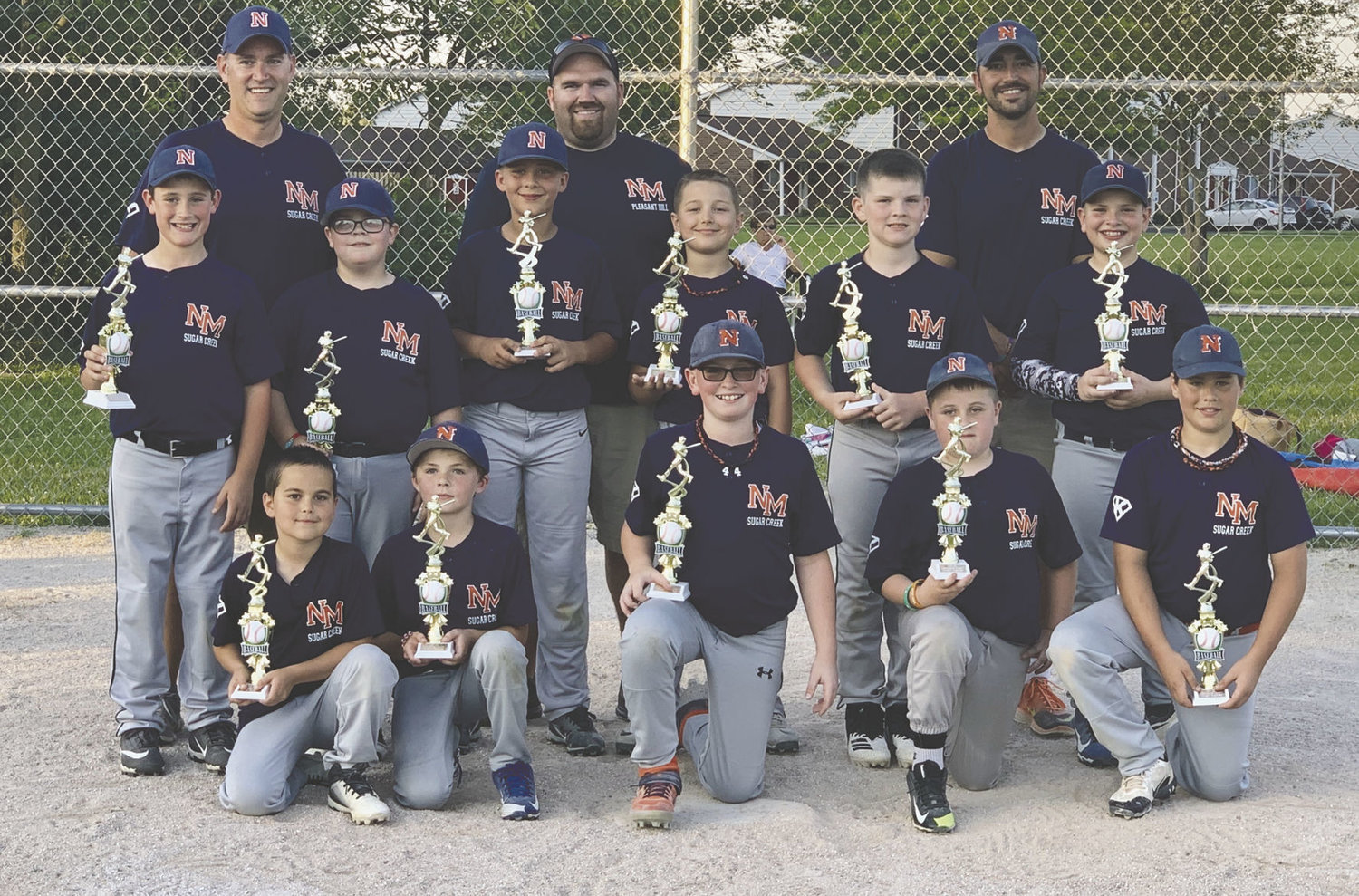 The 10U Sugar Creek team won the county baseball tournament with an 8-6 win over Sommer No. 1 in the championship game. Pictured Below: Back Row L-R: Coach Travis Hess, Sam Harshbarger, and Kyle Thompson. Middle Row L-R: Ryan Hess, Wyatt Harshbarger, Colin Zachary, Carter Thompson, Judaen Walters, and Cayden Keller. Front Row L-R: Lincoln Campbell, Noah Arthur, Brody Roche, Ean Melvin, and Isaiah Hopkins. Not Picutred: Coach Tim Hopkins, Brady Jones and Hunter Brock.