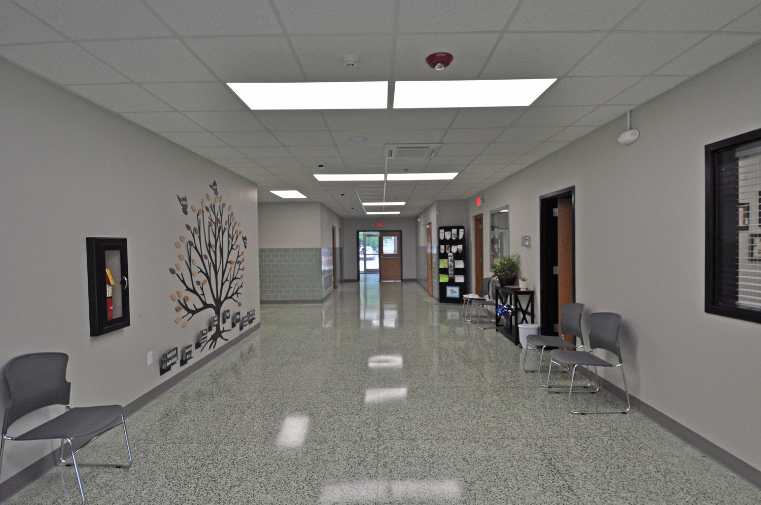 The main cooridor of the new Youth Service Bureau includes renovations of the former Caleb Mills School on West Pike Street.