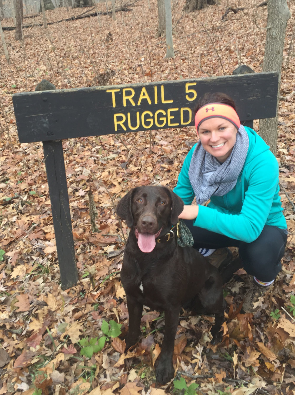 Cara McCauley enjoys the trails at Shades State Park with her dog, Penny.