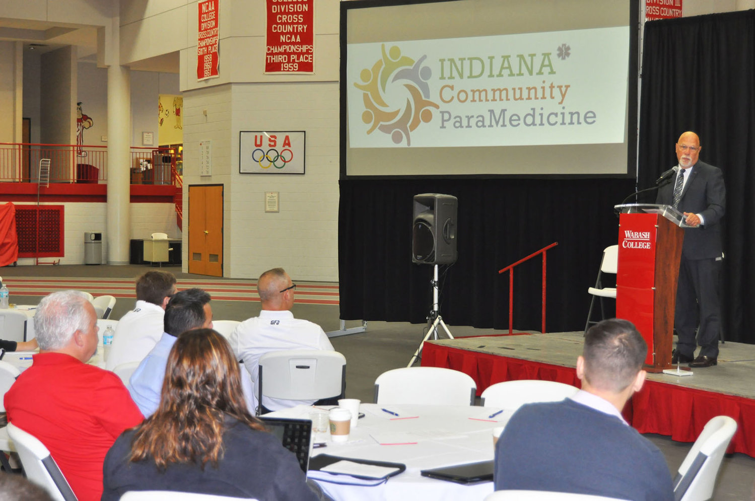State Rep. Dr. Tim Brown addresses the Community Paramedicine Summit on Thursday at Wabash College.
