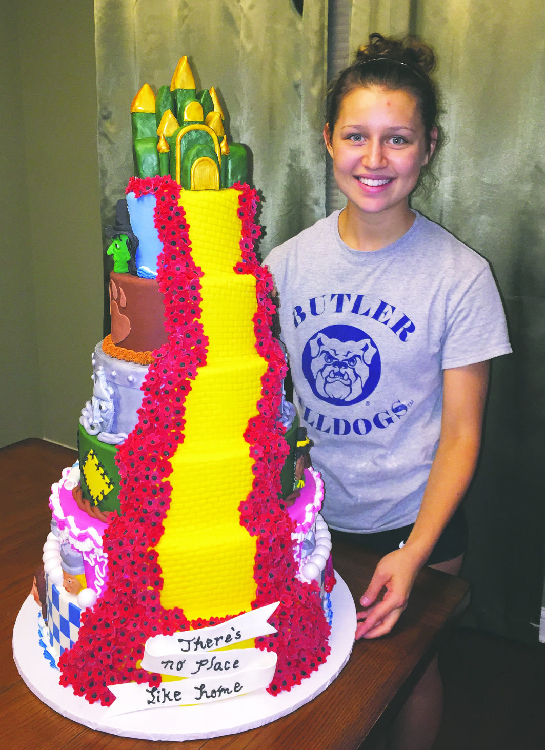 Tucker's cake is 34 inches tall. Each of the cakes' six tiers resembles a different character from the "Wizard of Oz."