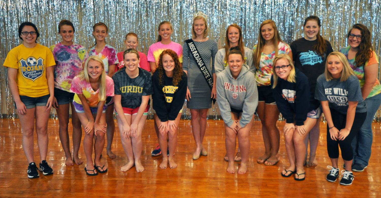 Indiana State Fair Queen Mady Hayden, center, offered tips to the contestants who will vie for the Montgomery County 4-H Fair Queen crown Friday night.