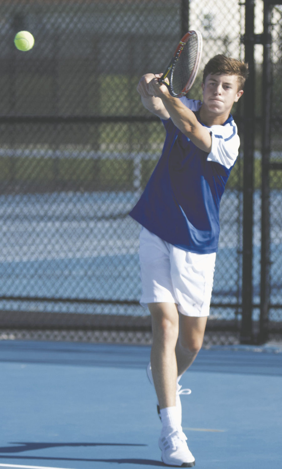 Austin Motz, a Crawfordsville sophomore battled tough in a 6-1, 6-1 loss to Southmont's Adam Cox at No. 1 singles.